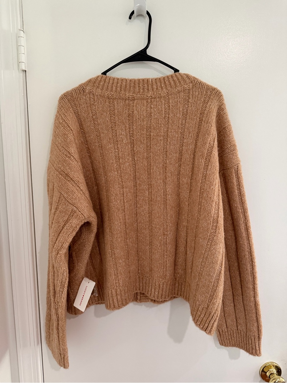 Lucky Brand Cable Knit Cardigan XL Camel Button Front Preppy Grandpa Old Money - Picture 3 of 6